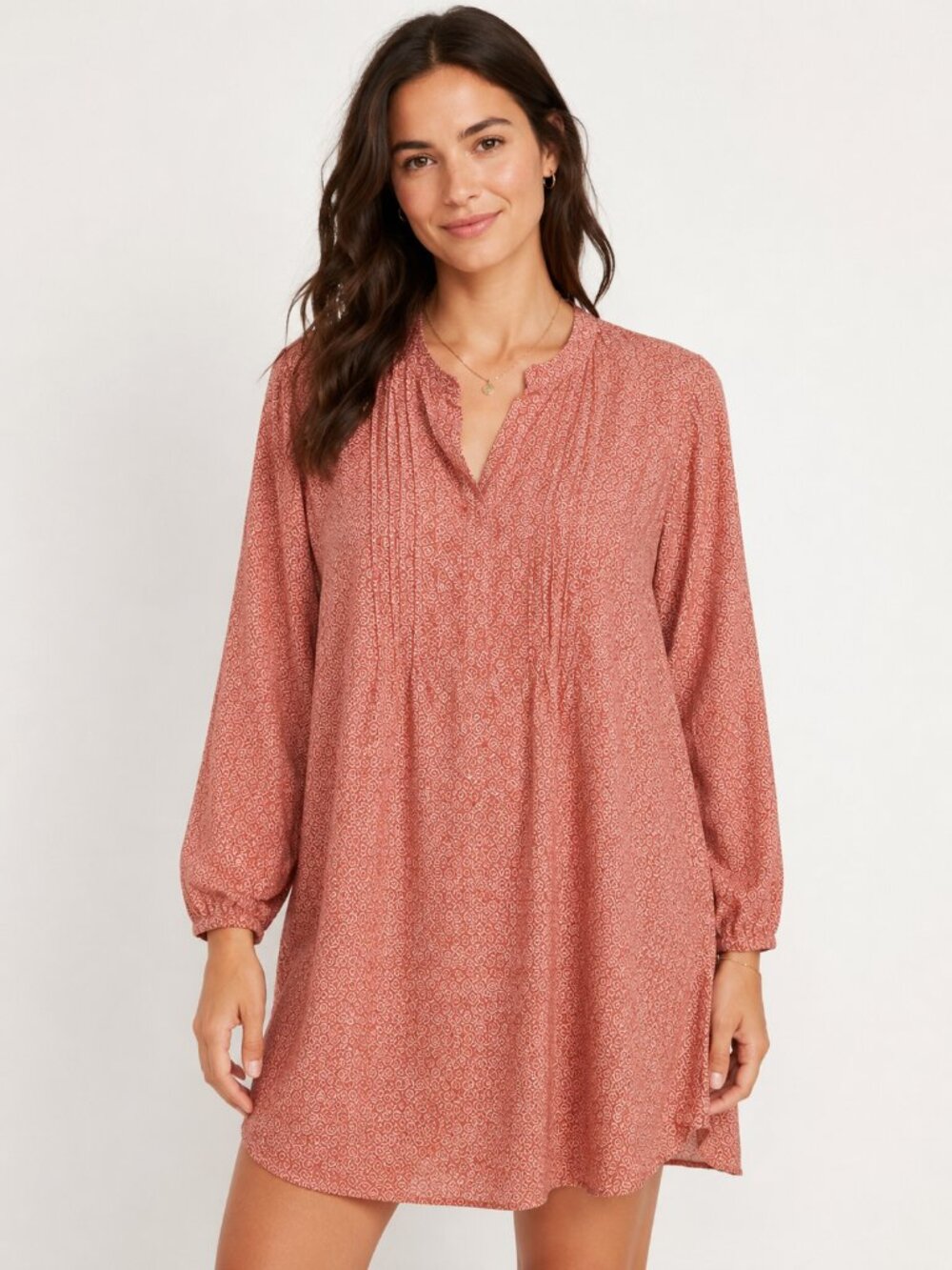 Old Navy Coral Geometric Boho Mini Dress Women’s Large Rayon Viscose 3/4 Sleeve